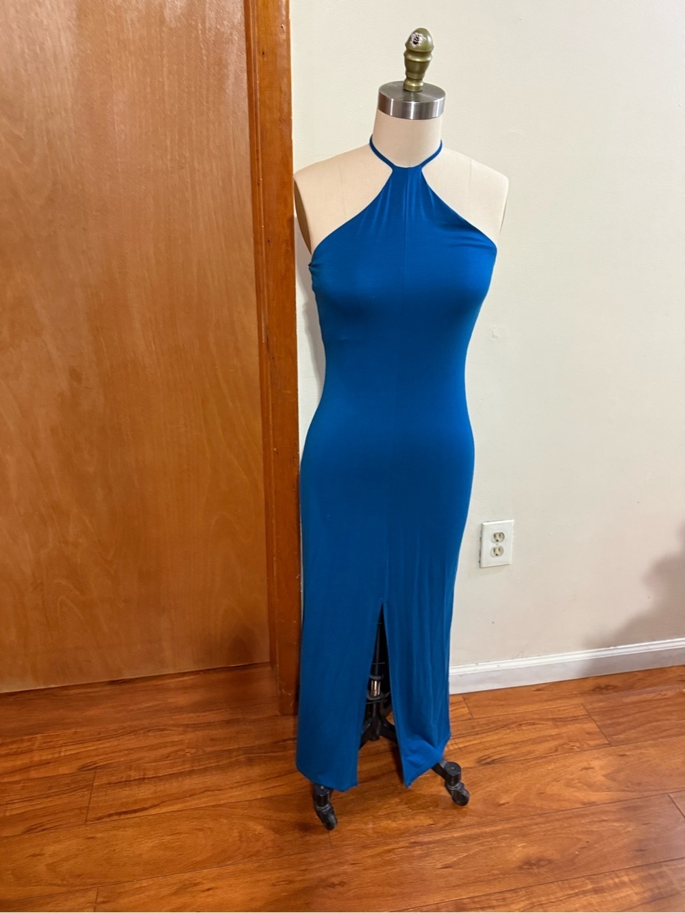 REFORMATION women’s Sleek Teal Halter Maxi Dress